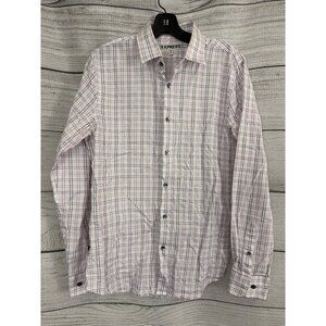 Mens Express Purple and Pink Plaid Button-Down Shirt Size M 15-15.5